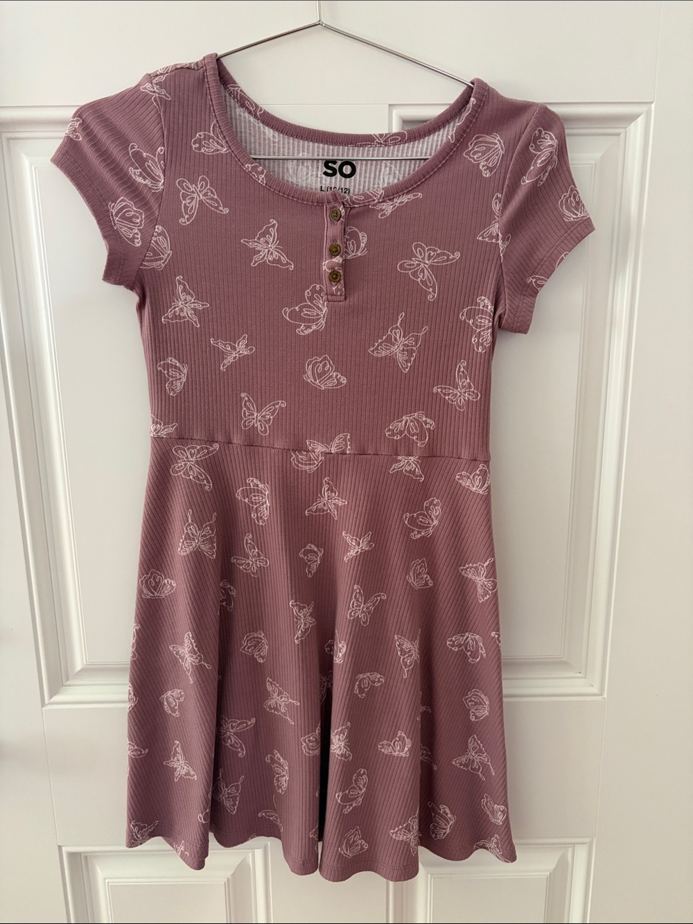 SO Mauve Ribbed Butterfly Henley Dress